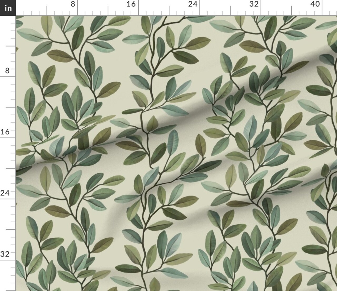 Olive Branches Green Leaves Sage Earth Tones Custom Printed Fabric by Spoonflower Various Fabrics by the Yard or Fat Quarter